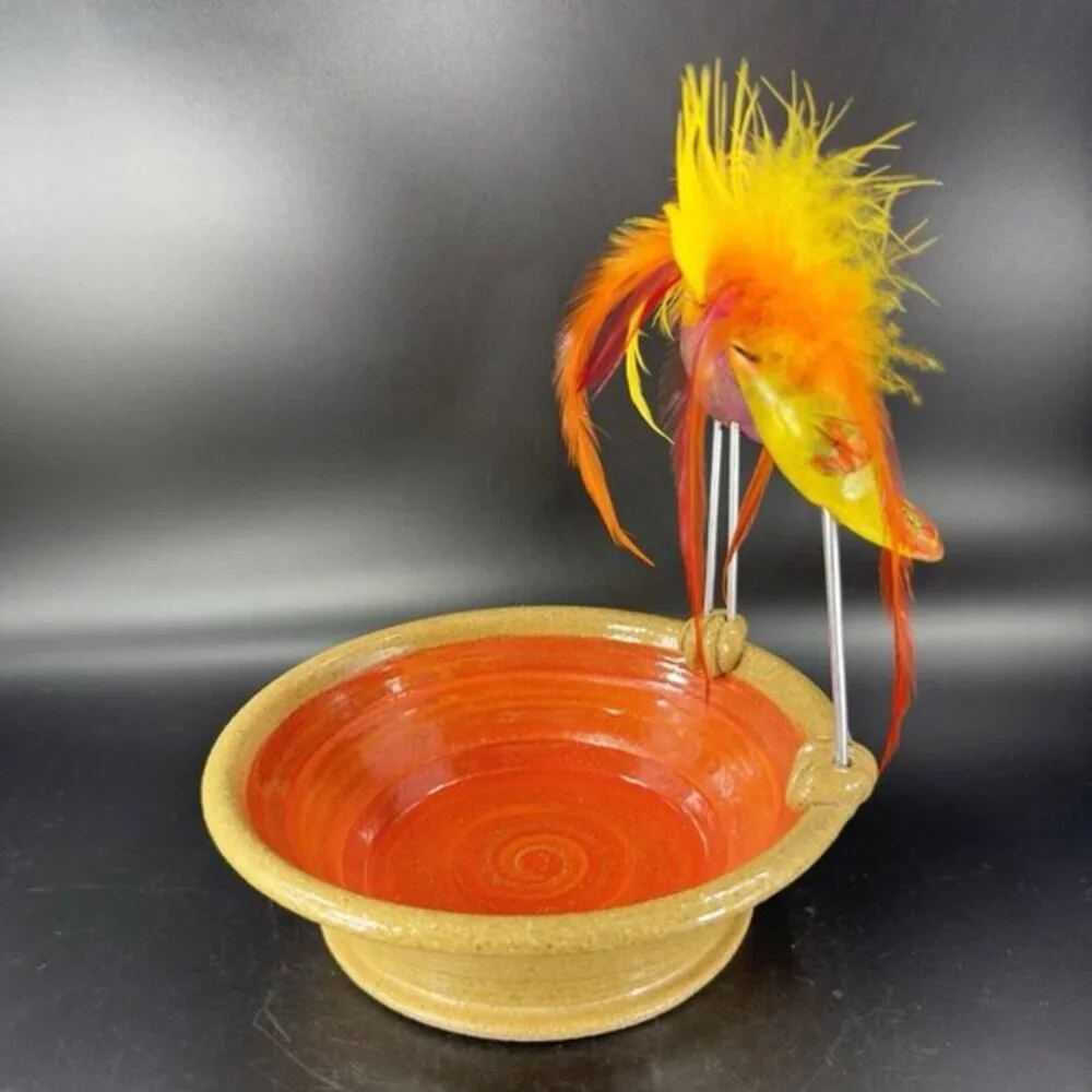 Michna Wolff‎ Pottery Bowl Dish Detachable Birds Signed M Michna Hand Made VTg